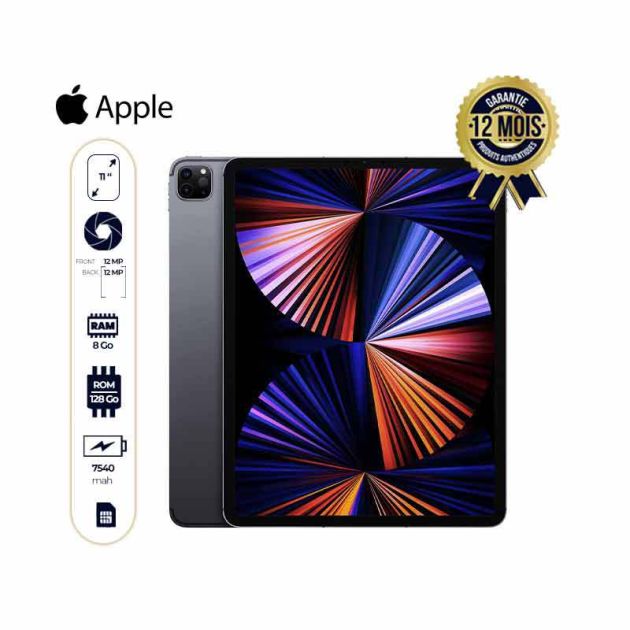 2021 Apple 11 pouces iPad Pro (Wi‑Fi + Cellular) - 128Go/8Go - iPadOS 14.5.1 -  Apple M1 - 1 Nano sim - 12MP/12MP - Garantie 12 mois