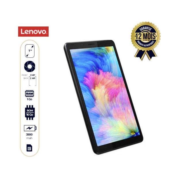 TABLETTE LENOVO M7 3G - Tablette - 16Go/1Go RAM - 2MP/2MP - 3G - 1 SIM - 3500mAh - 7" - 12 mois