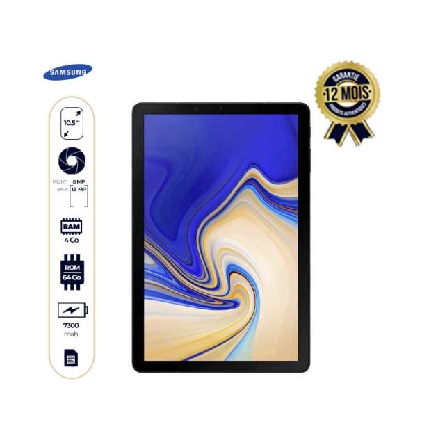 Tablette Samsung Galaxy Tab S4 T830- 10.5" - 64Go - 4Go RAM - 7300Mah - 13MP/8MP - WIFI uniquement - 12 mois