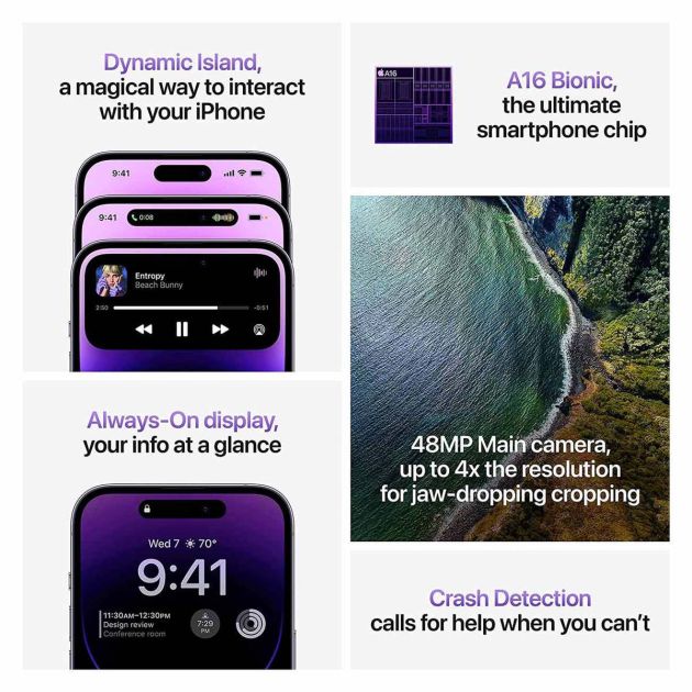 IPhone 14 Pro Max - 6.7'' - 512 Go - 6Go RAM - 2 Nano Sim physique - 48MP/12MP - A16 Bionic - 4323mAh - 12 mois de garantie