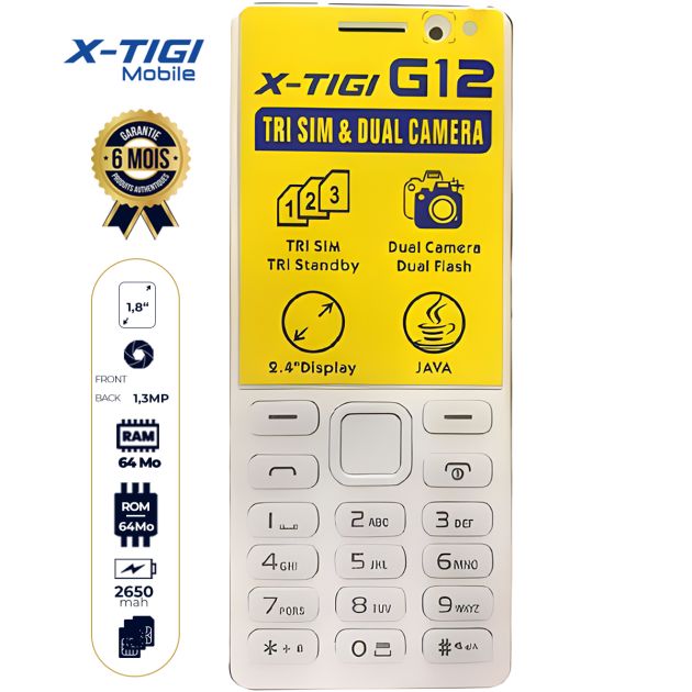 Téléphone Portable - X-TIGI G-12 - 2.4" - Triple  SIM - 2150 mAh - Garantie 6 mois