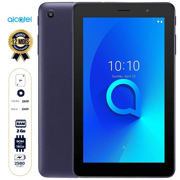 Tablette Alcatel 1T - 16 Go - 2 Go RAM - 7" - 2580 mAh - 1 Nano SIM -  Wifi + Cellulaire - Déverrouillage facial - Android 10 - Garantie 12 Mois
