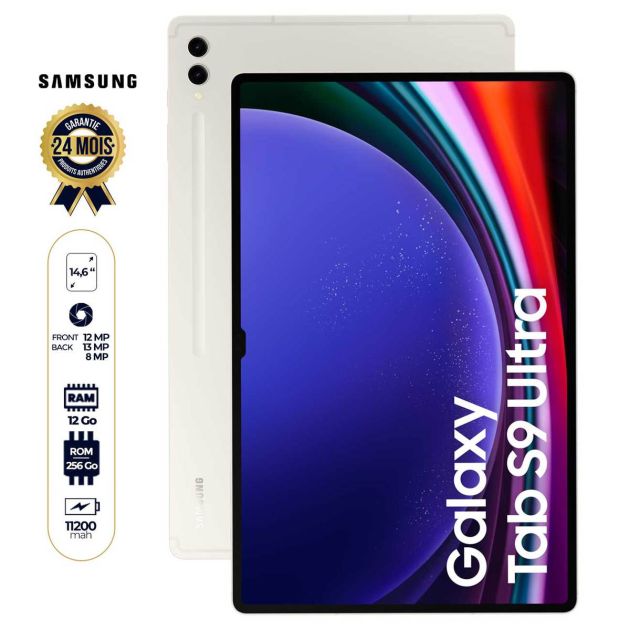Tablette Samsung Galaxy Tab S9 Ultra 5G - 256 Go/12Go RAM - 14.6" - 1 Nano SIM - 13MP+2MP/12MP+12MP - 11200mAh - Empreinte digitale - Garantie 24 Mois