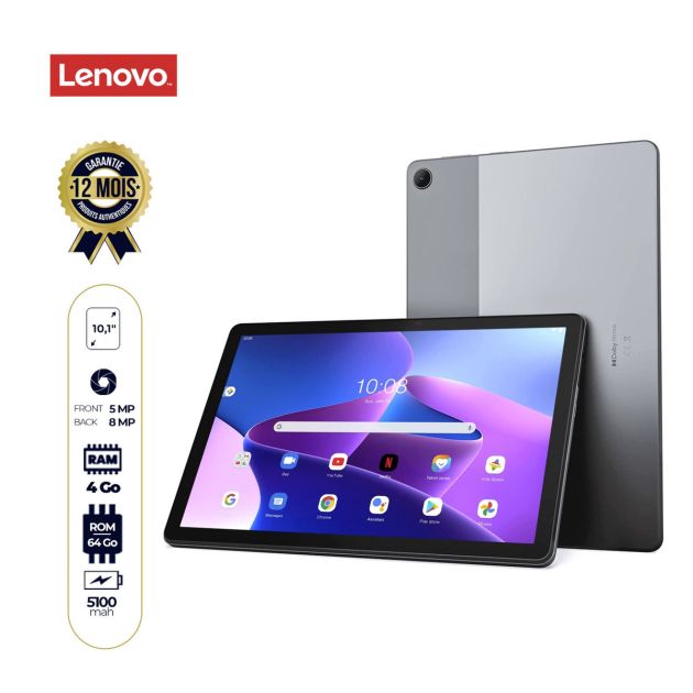 Tablette Lenovo Tab M10 GEN 3 - 4G LTE (APPELS) - 64 Go/4Go - 5100mAh - Pochette avec clapet integrée - Garantie 12 Mois