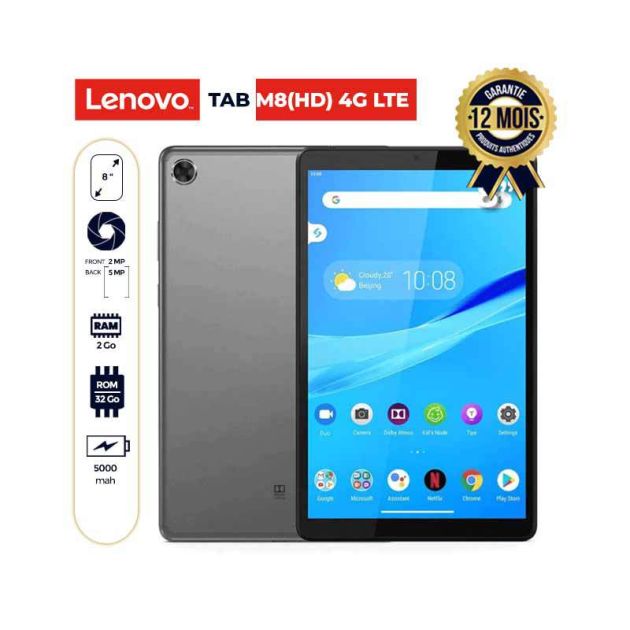 Tablette Lenovo TAB M8 + case silicone transparente intégré - 8 pouces - 32Go/2Go  - 4G LTE - 5100mAh - Garantie 12 mois